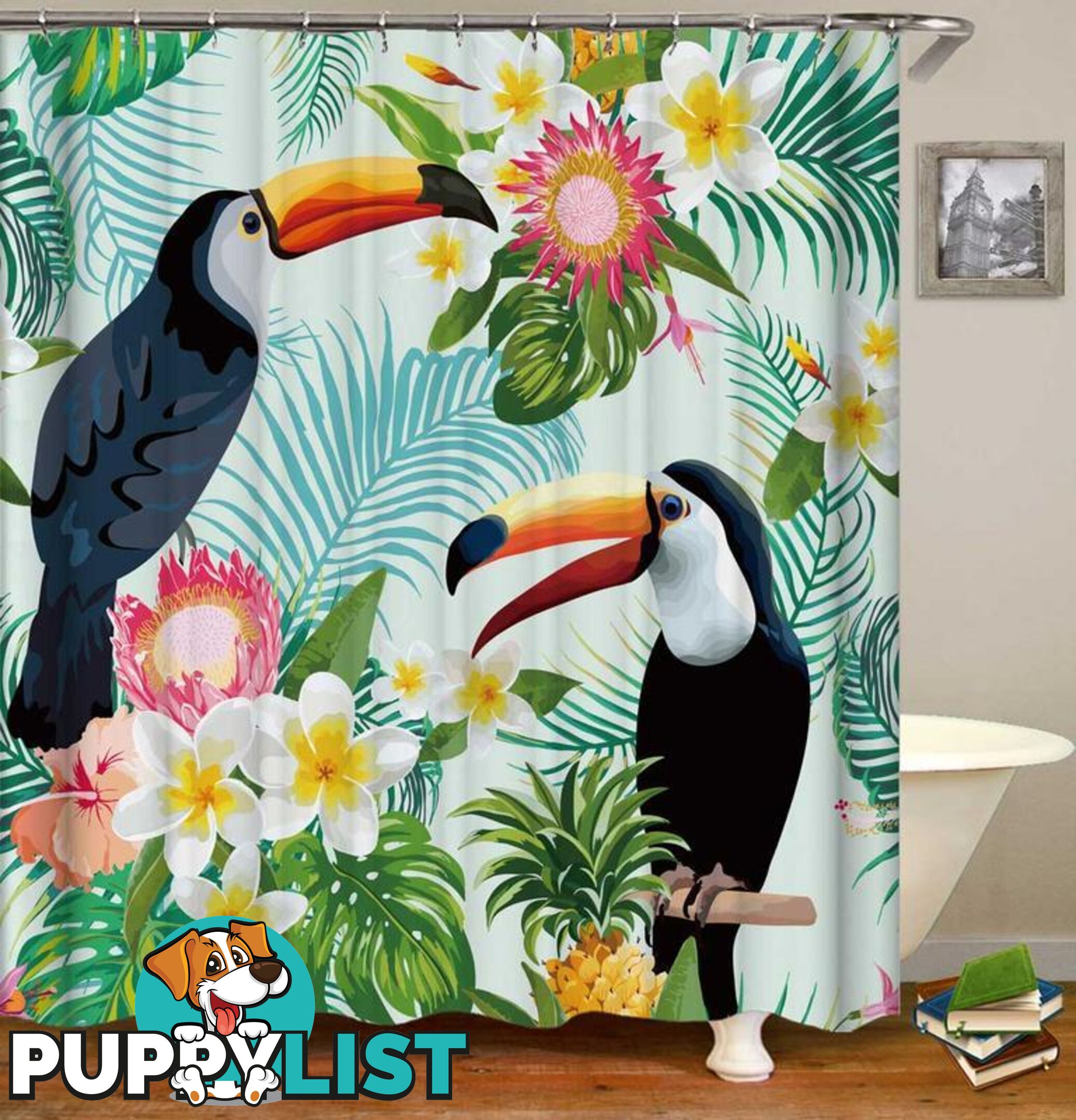 Tropical Vibes Toucans And Plumeria Shower Curtain - Curtain - 7427046098182