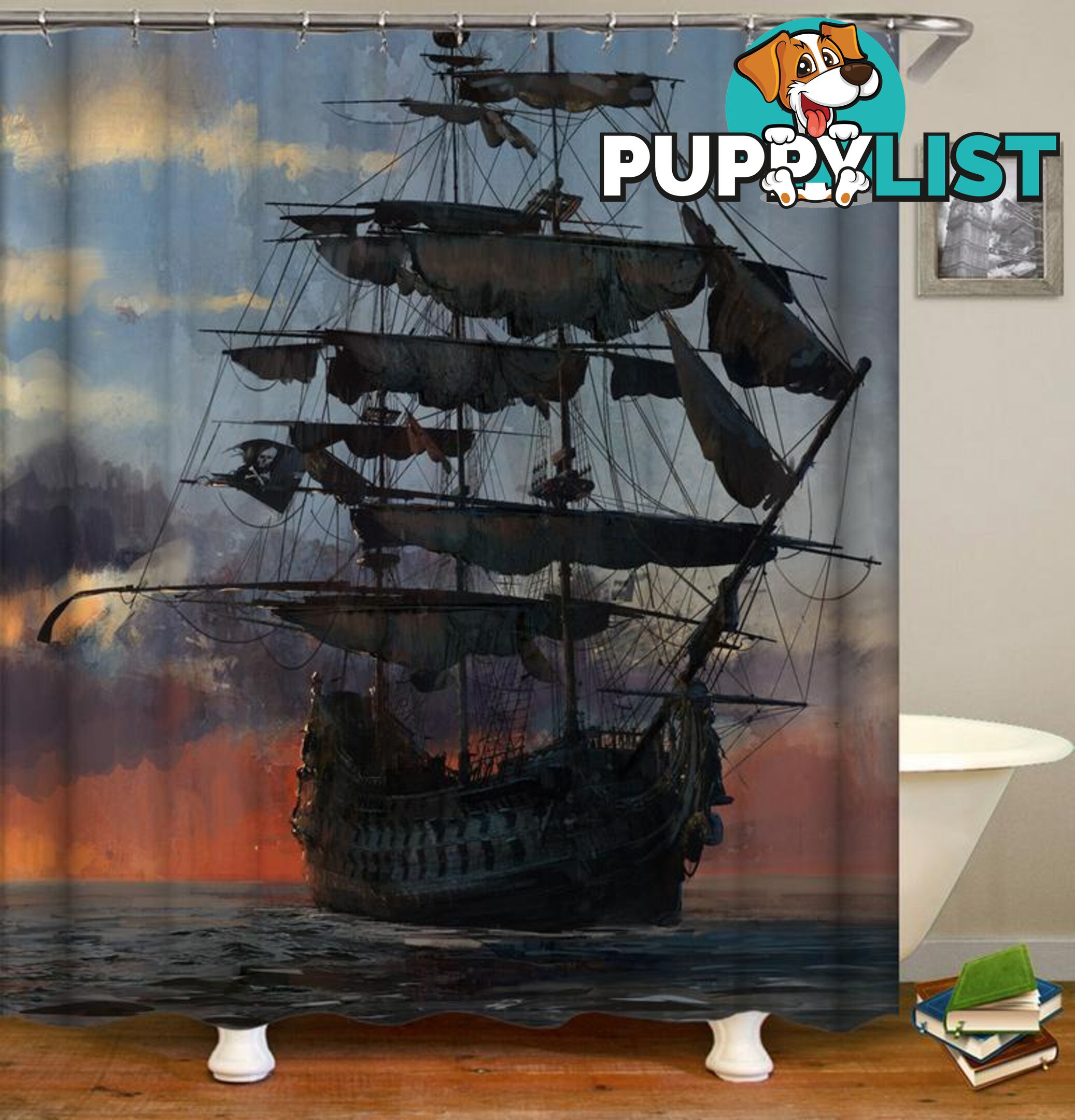 Old Style Pirate Ship Shower Curtain - Curtain - 7427045917316