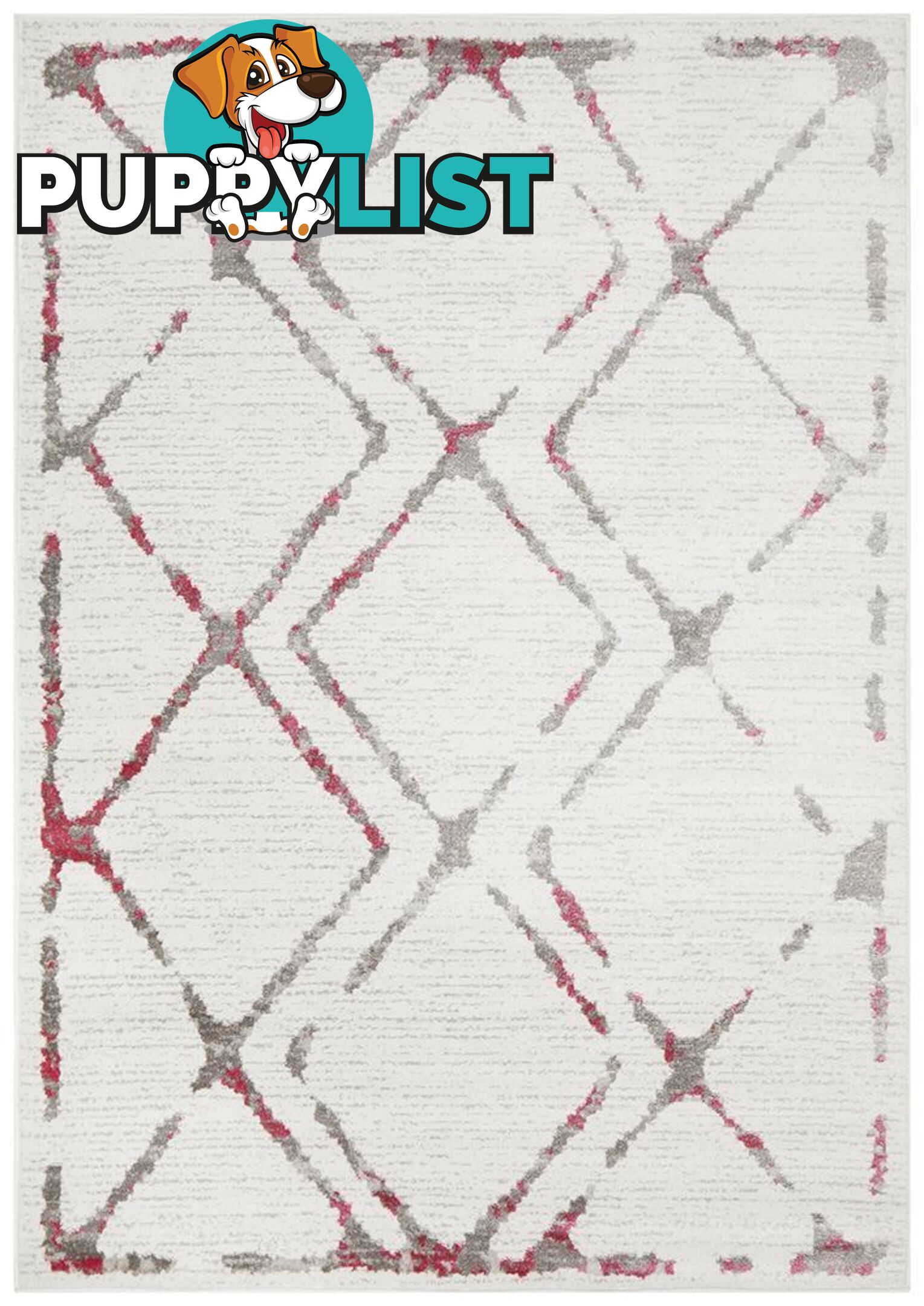 Kendall Contemporary Diamond White Pink Grey Rug - Unbranded - 9375321849326