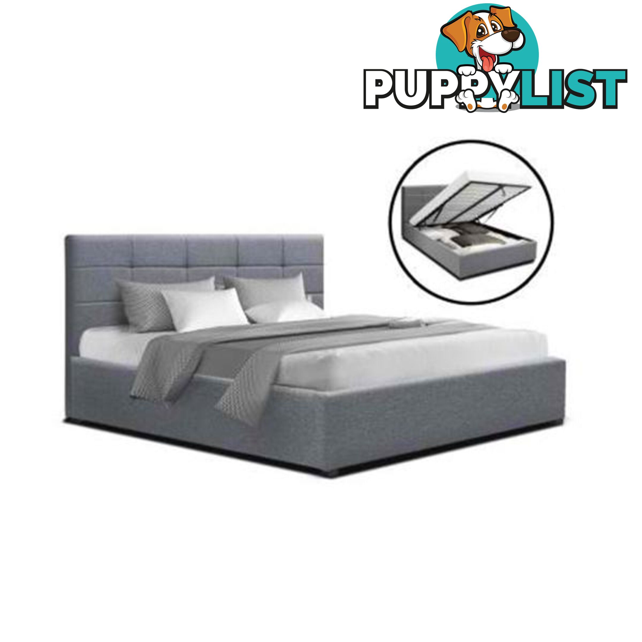 Double Full Size Gas Lift Bed Frame With Storage Mattress Grey Fabric - Artiss - 9355720093223