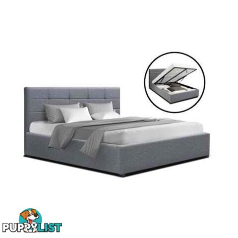 Double Full Size Gas Lift Bed Frame With Storage Mattress Grey Fabric - Artiss - 9355720093223