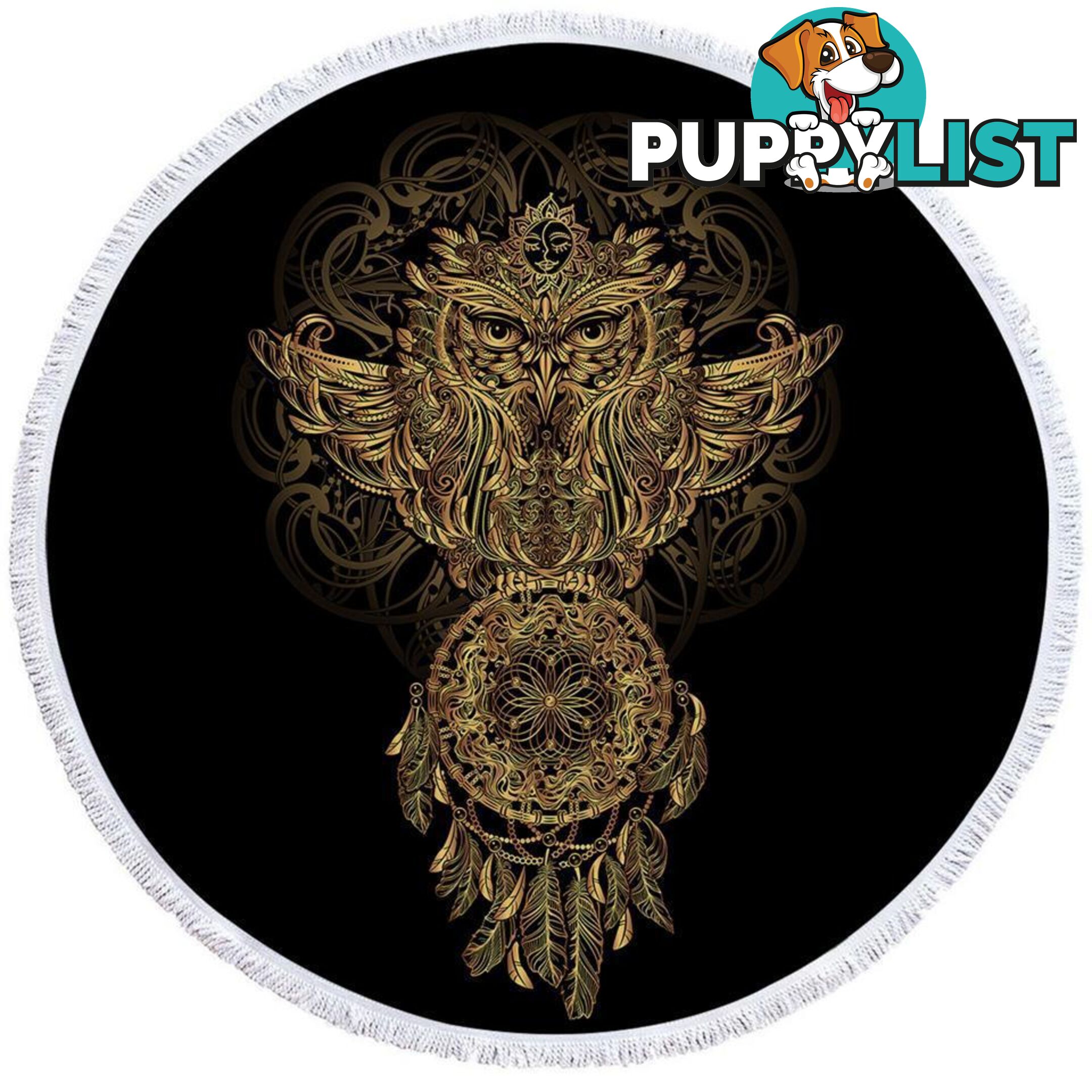 Gold Dream Catcher and Owl Beach Towel - Towel - 7427046327596