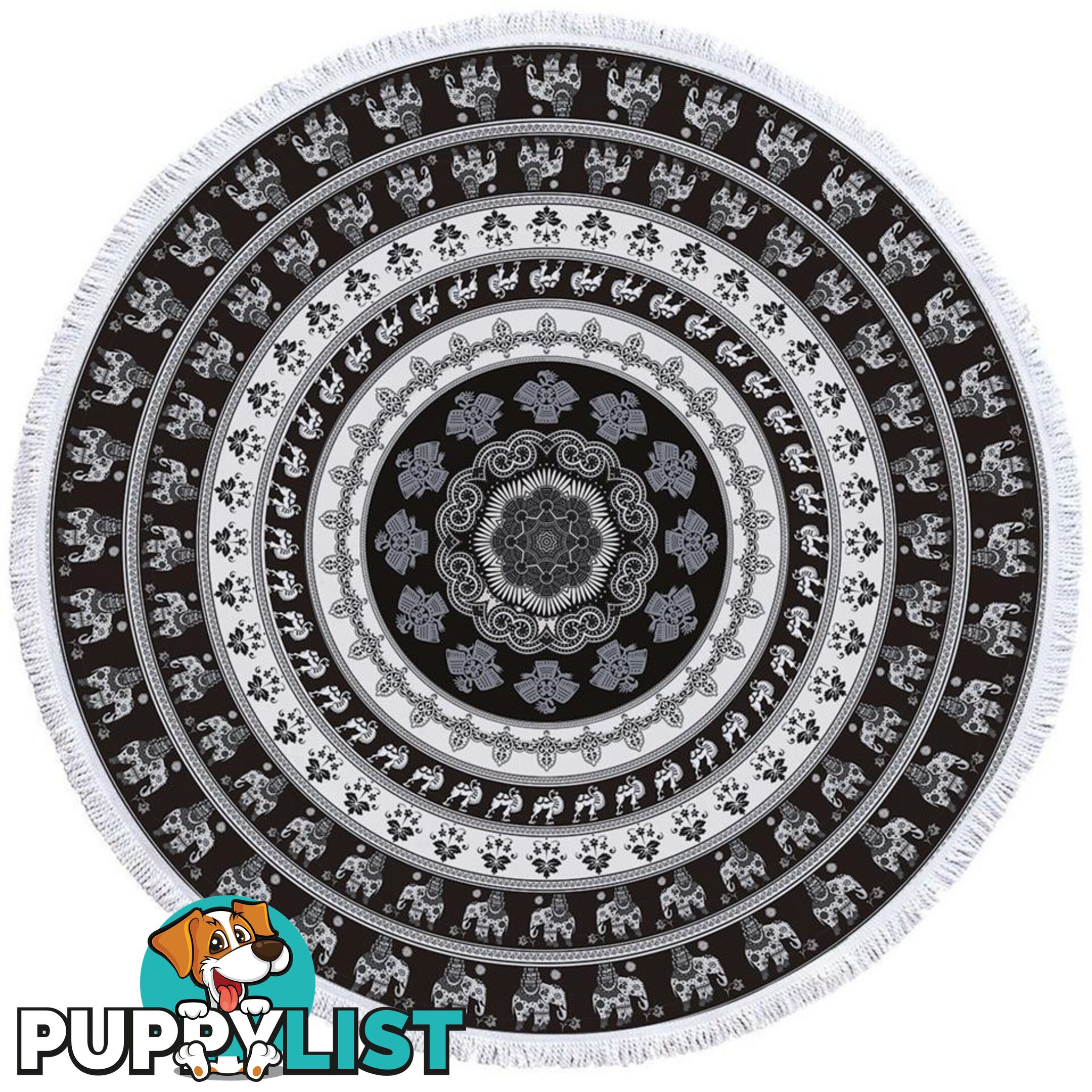 Black and White Elephant Mandala Beach Towel - Towel - 7427046328616