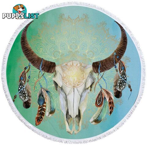 Green Blue Bull Skull Beach Towel - Towel - 7427046319560