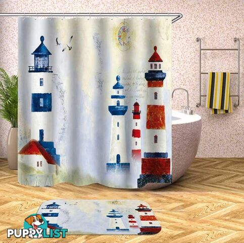 Old Town Lighthouse Painting Shower Curtain - Curtain - 7427046074681