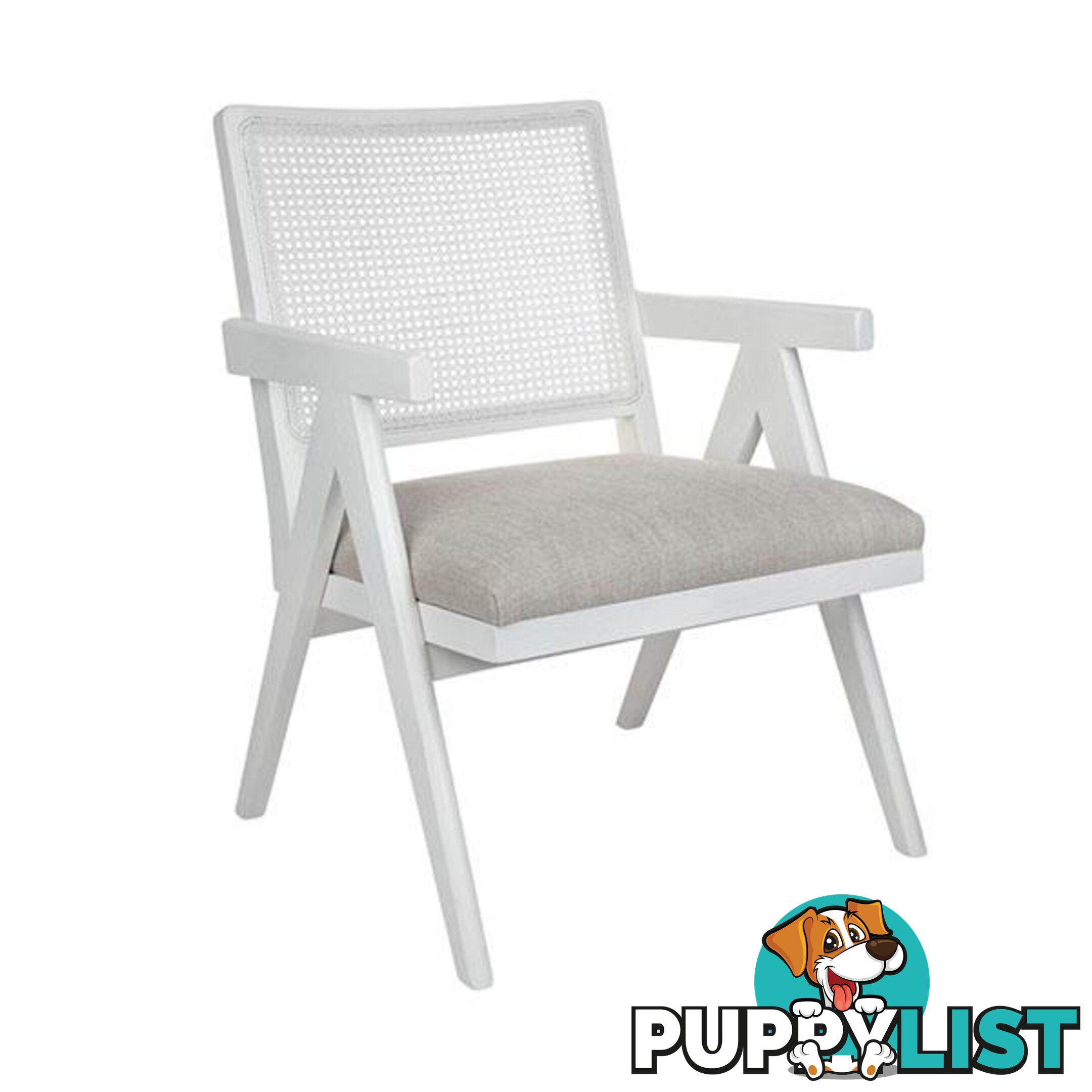 The Imperial Arm Chair White Frame With Natural Linen - Arm Chair - 9320294109243