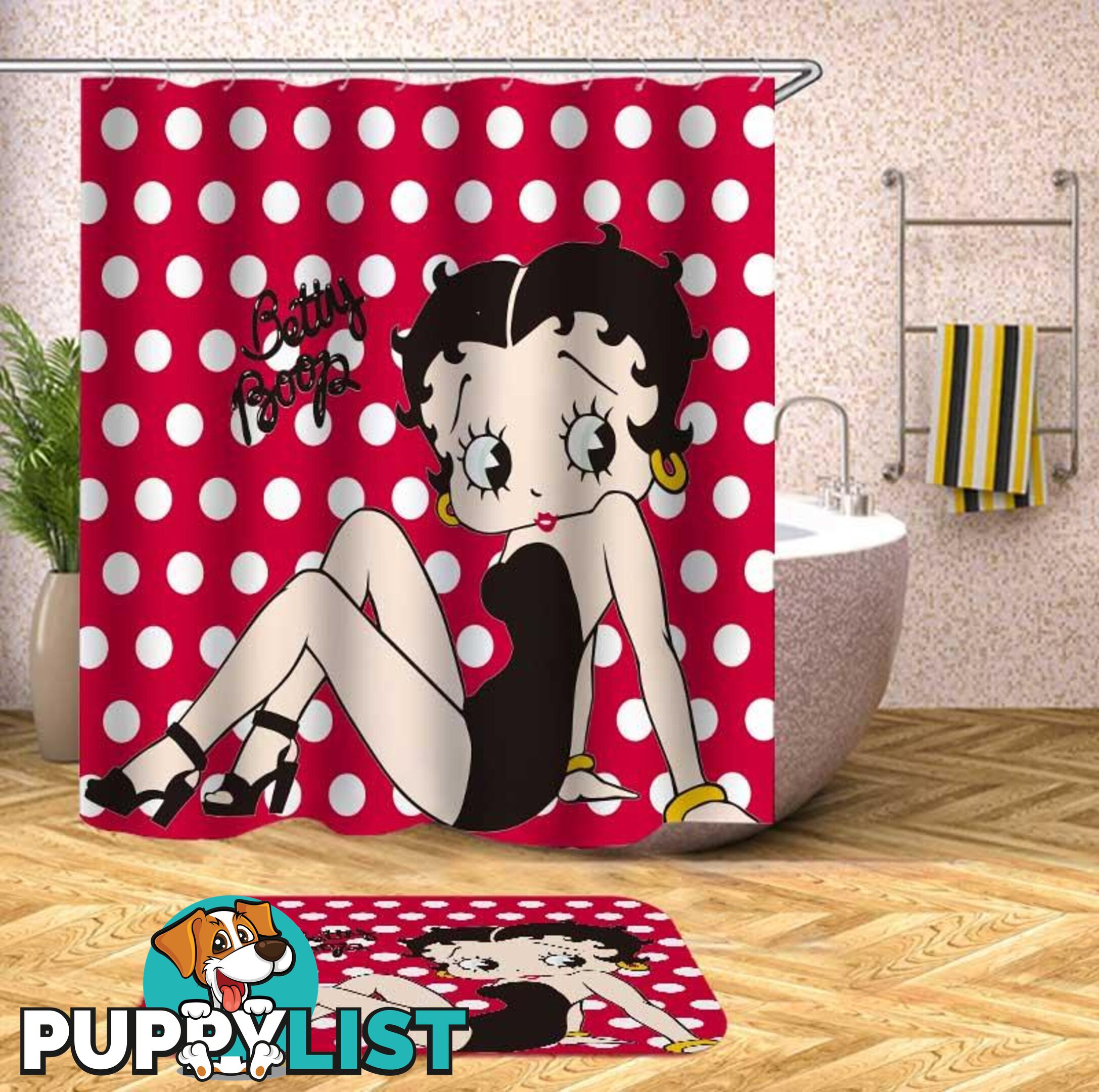 Betty Boop Polka Dot Background Shower Curtain - Curtain - 7427046057363