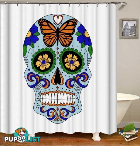 Fresh Light Blue Sugar Skull Shower Curtain - Curtains - 7427046060424