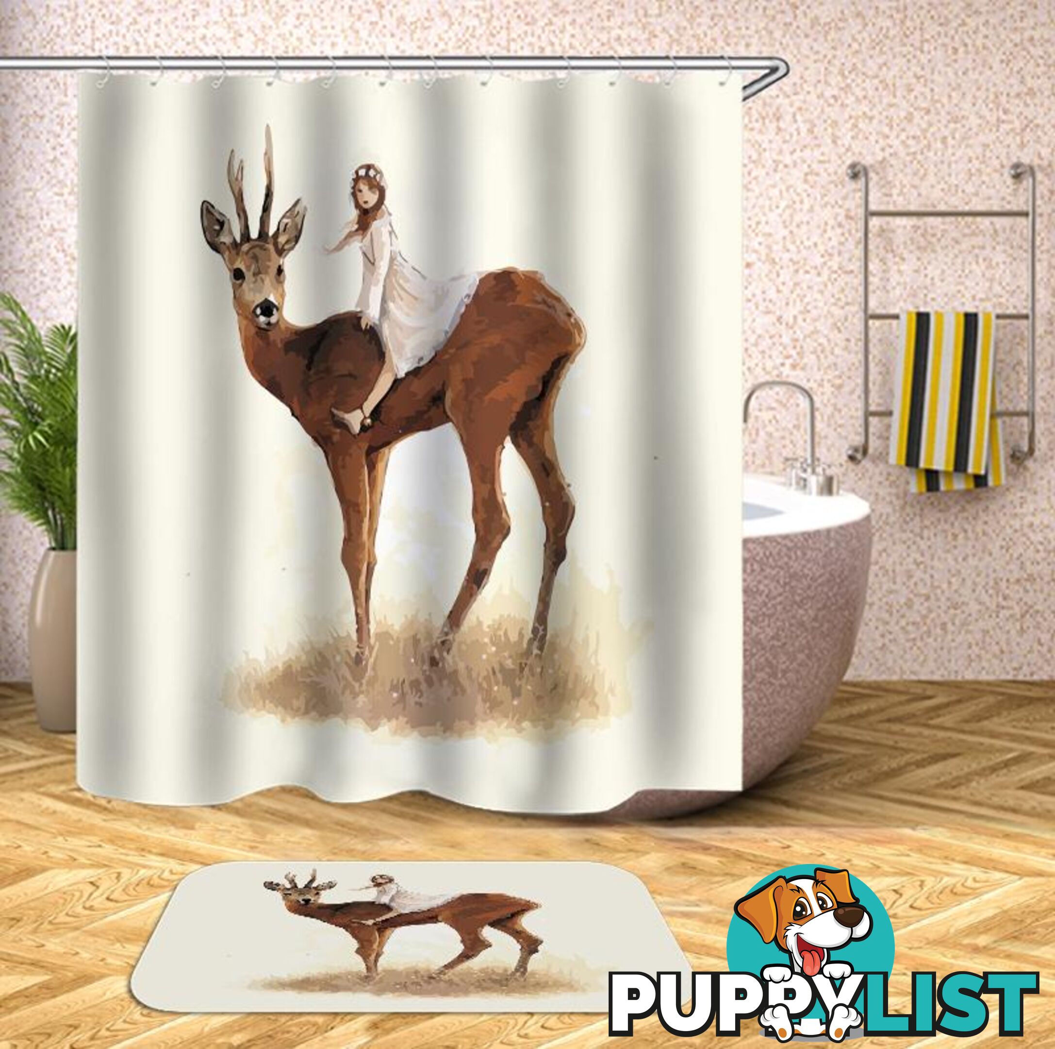 Girl Riding A Deer Shower Curtain - Curtain - 7427045945272