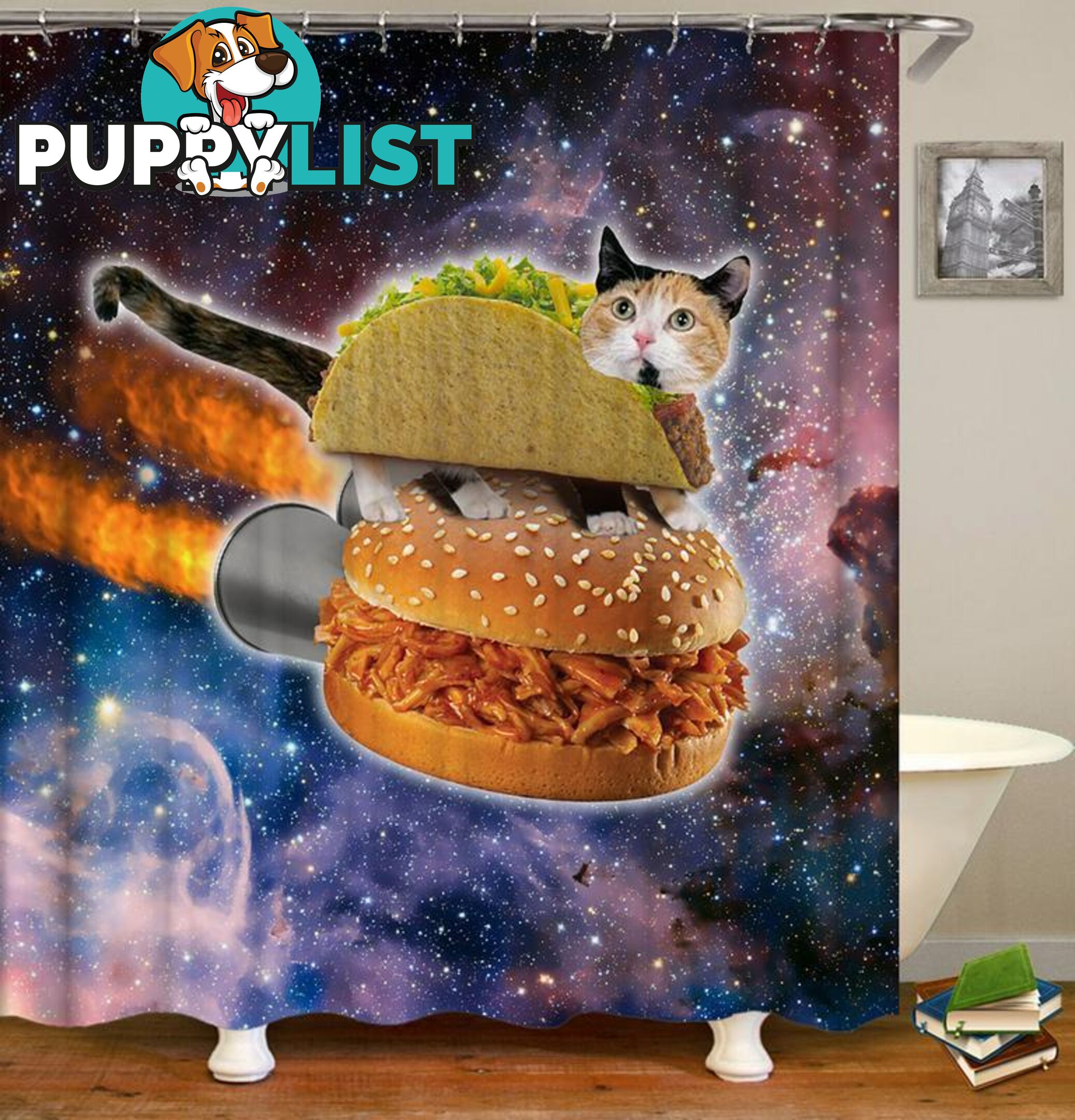 Taco Cat In Space Shower Curtain - Curtain - 7427046041720