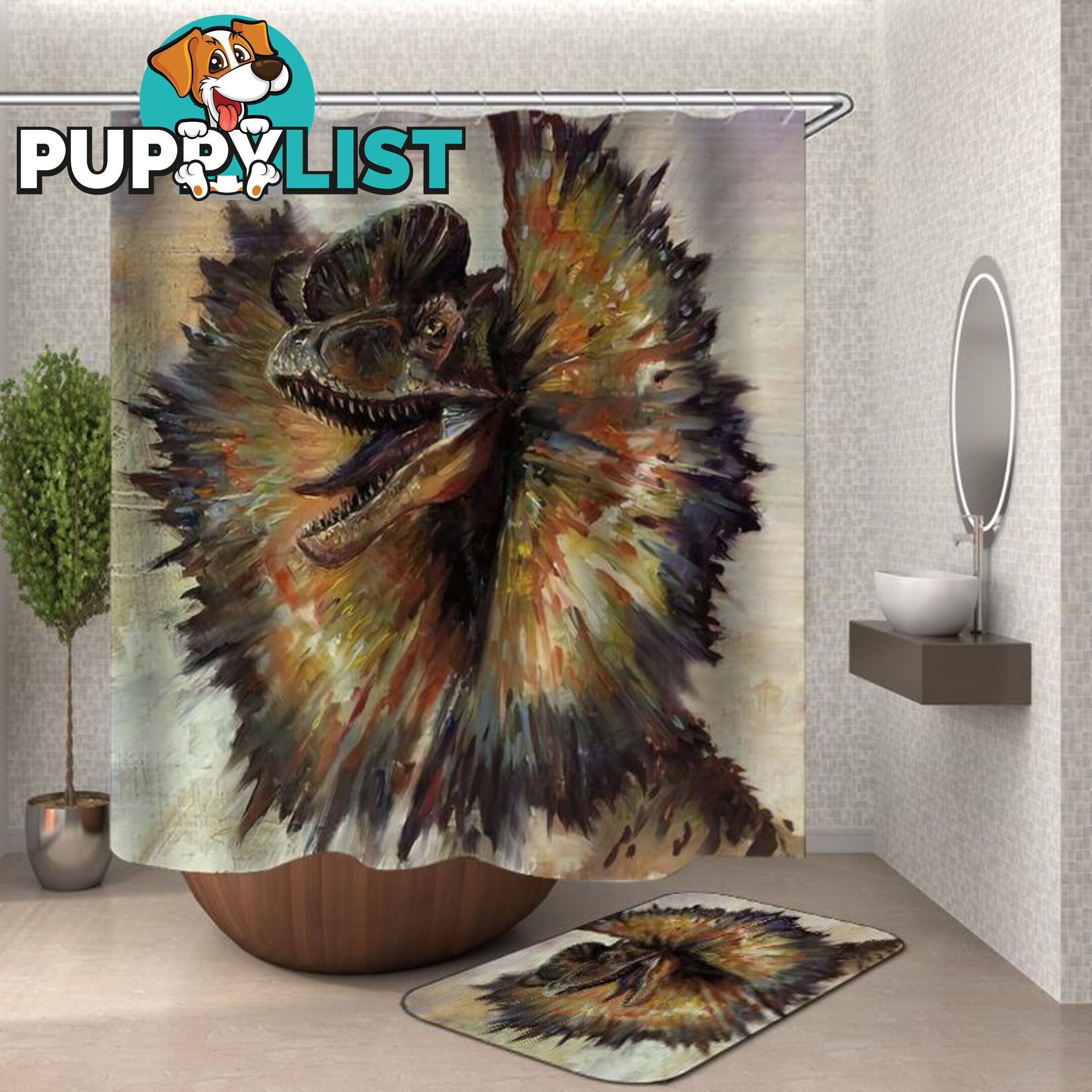 Art Painting Dilophosaurus Dinosaur Shower Curtain - Curtain - 7427046128261