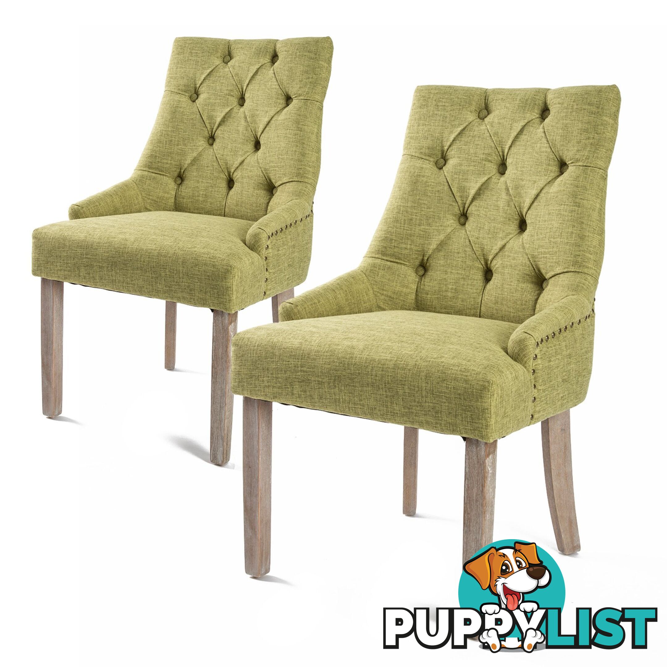 2X French Provincial Oak Leg Chair AMOUR - GREEN - Unbranded - 9352338007956