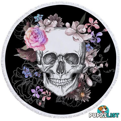 Floral Skull Drawing Beach Towel - Towel - 7427046312325