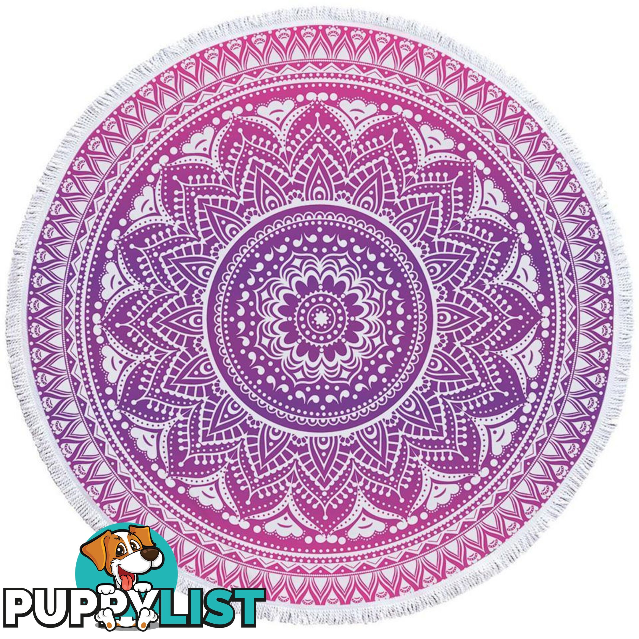 Purplish Mandala Over White Beach Towel - Towel - 7427046328098