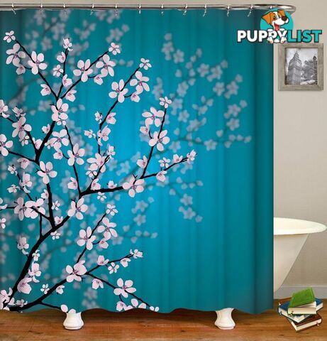 Cherry Blossom Over The Turquoise Shower Curtain - Curtain - 7427005941474