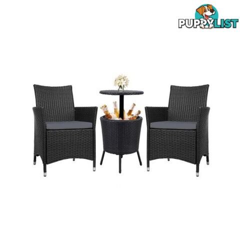 Outdoor Furniture Wicker Chairs Bar Table Cooler Patio Bistro Set - Gardeon - 9355720001617