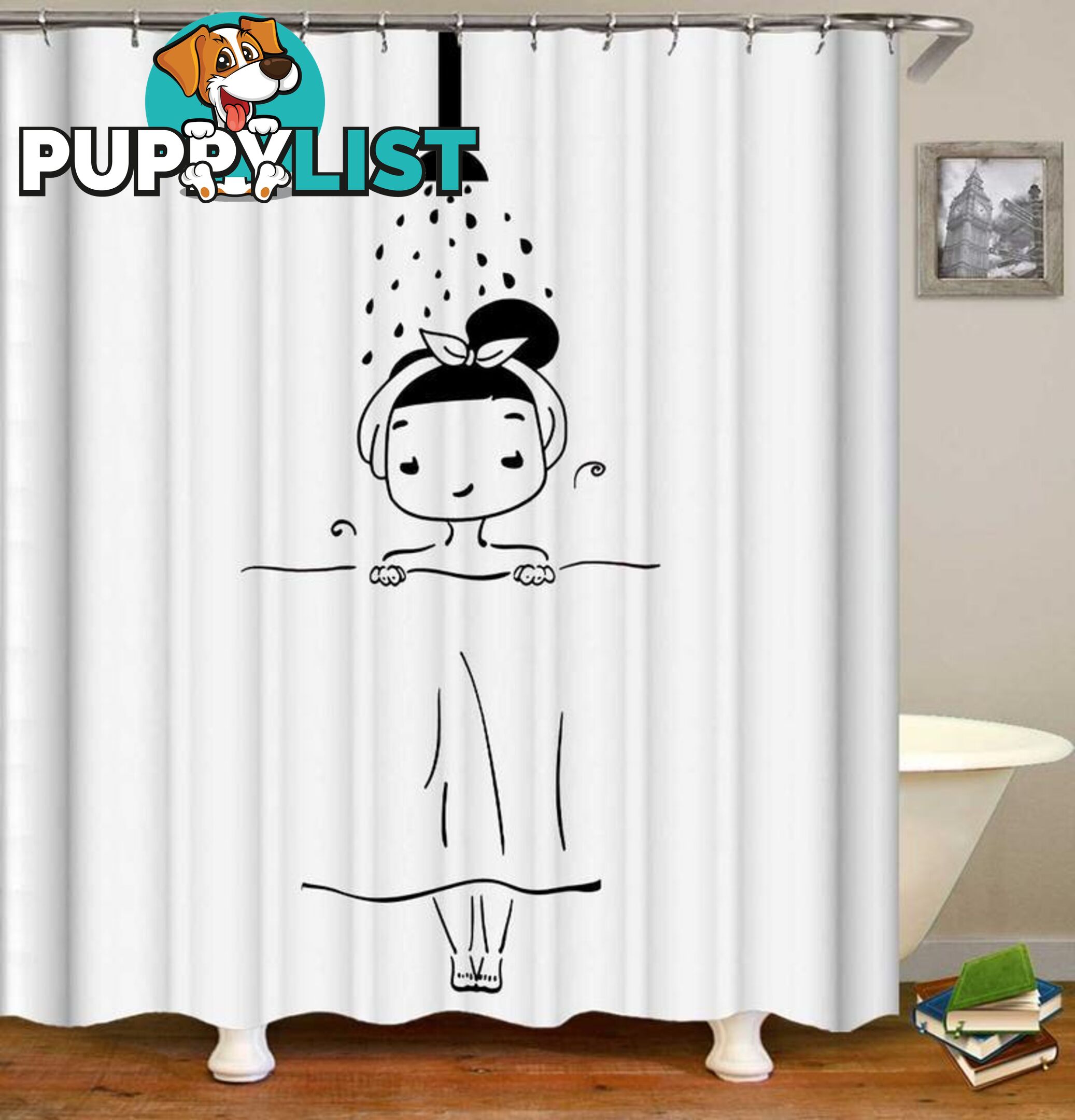 Showering Girl Black And White Drawing Shower Curtain - Curtain - 7427046093774