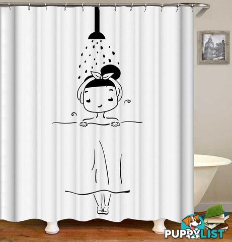 Showering Girl Black And White Drawing Shower Curtain - Curtain - 7427046093774