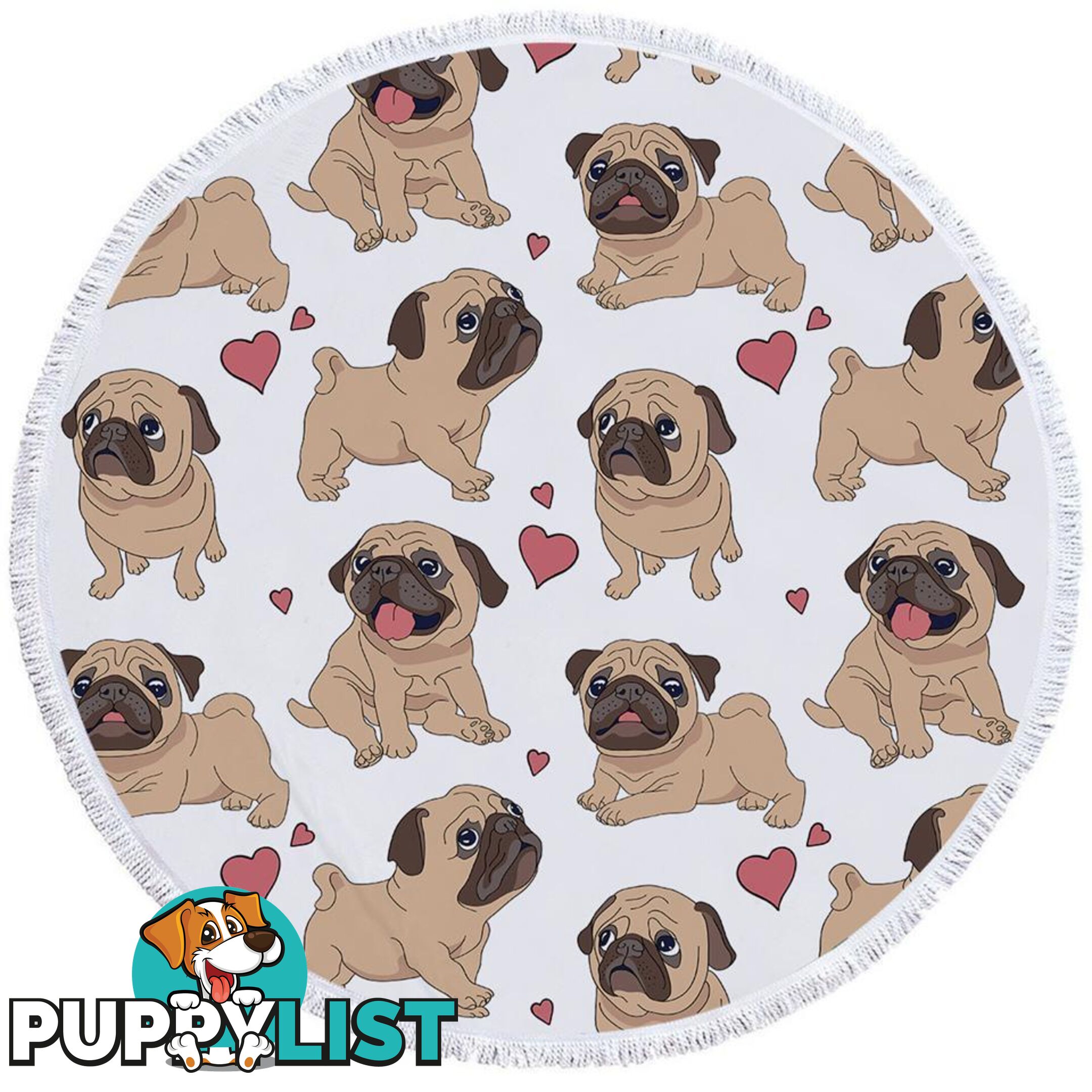 Sweet Pug Pattern Beach Towel - Towel - 7427046311892