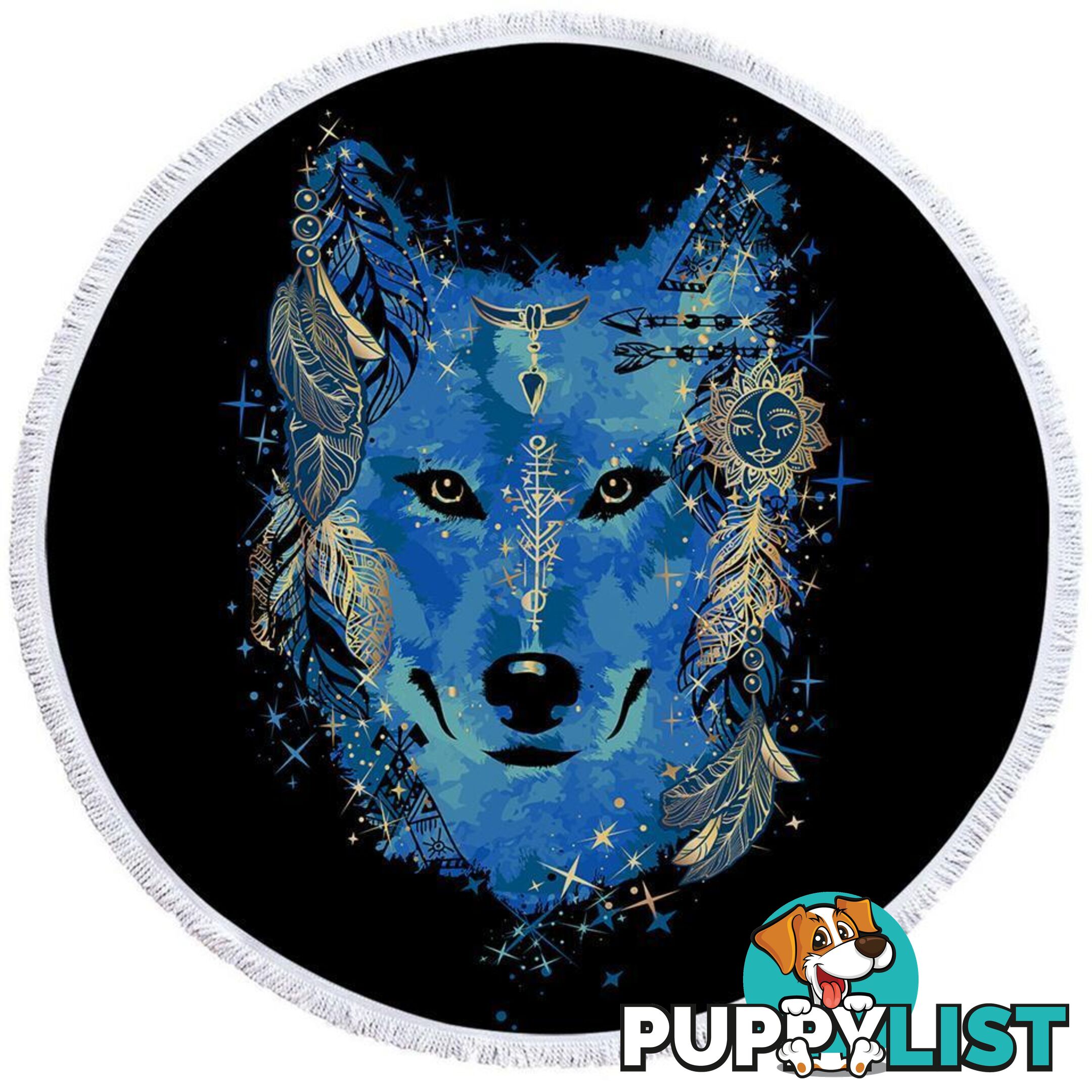 Native American Blue Wolf Beach Towel - Towel - 7427046310444