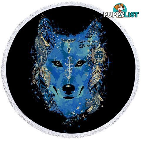 Native American Blue Wolf Beach Towel - Towel - 7427046310444