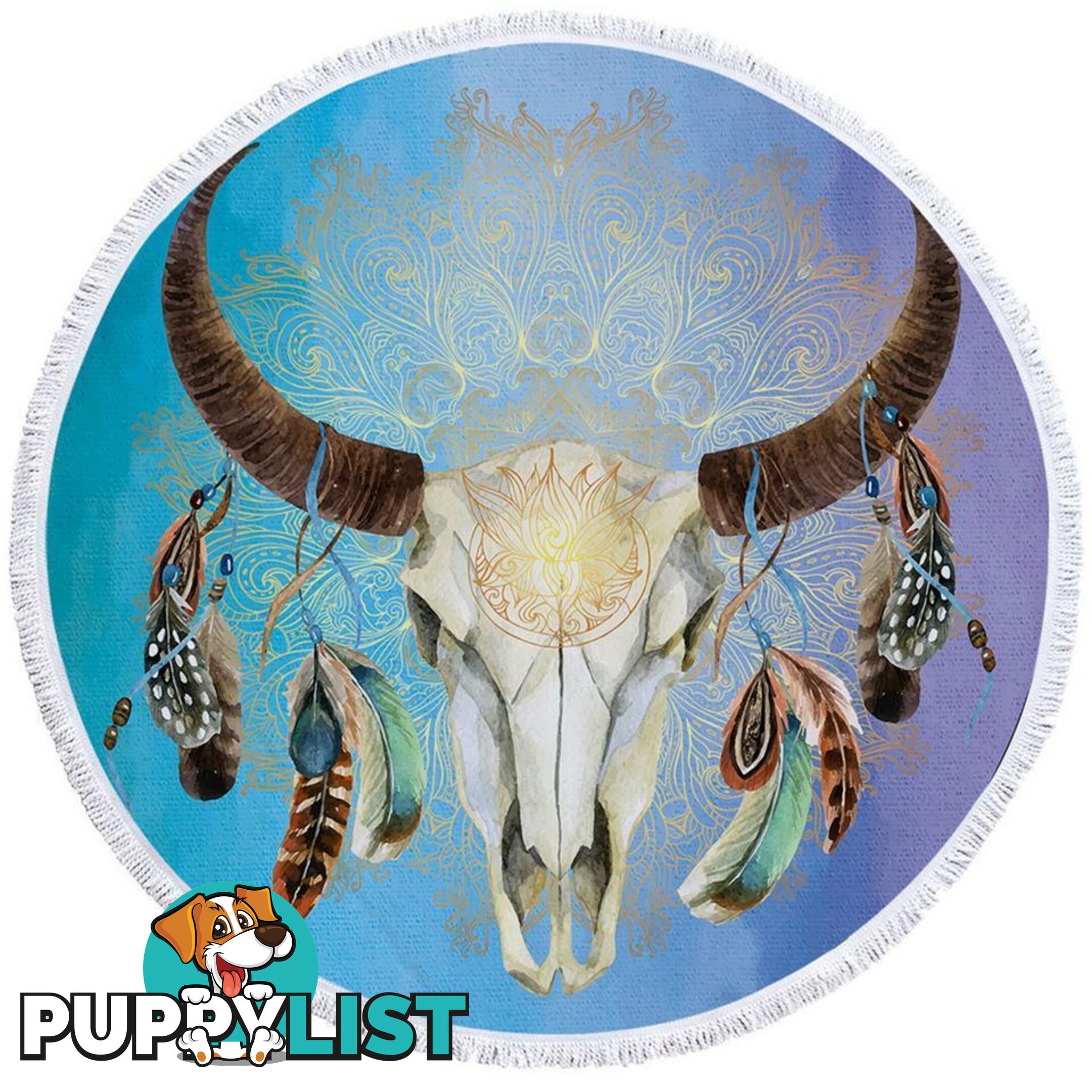 Blue Bull Skull Beach Towel - Towel - 7427046319614