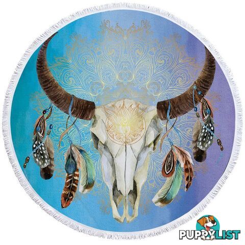 Blue Bull Skull Beach Towel - Towel - 7427046319591