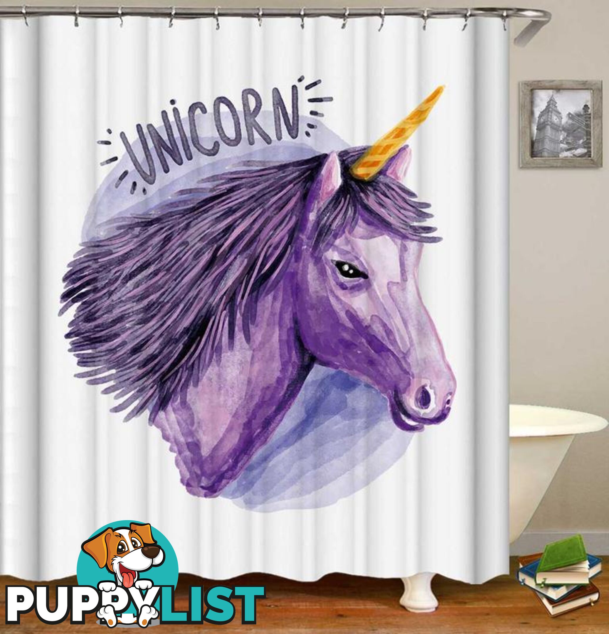 Purple Drawing Unicorn Shower Curtain - Curtain - 7427046092098