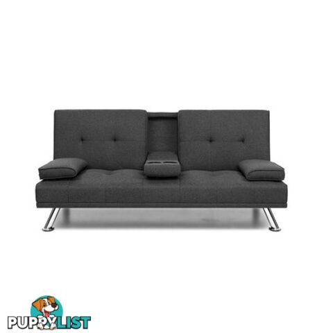 Linen Fabric 3 Seater Sofa Bed Recliner Lounge Futon Couch Dark Grey - Artiss - 9350062275634