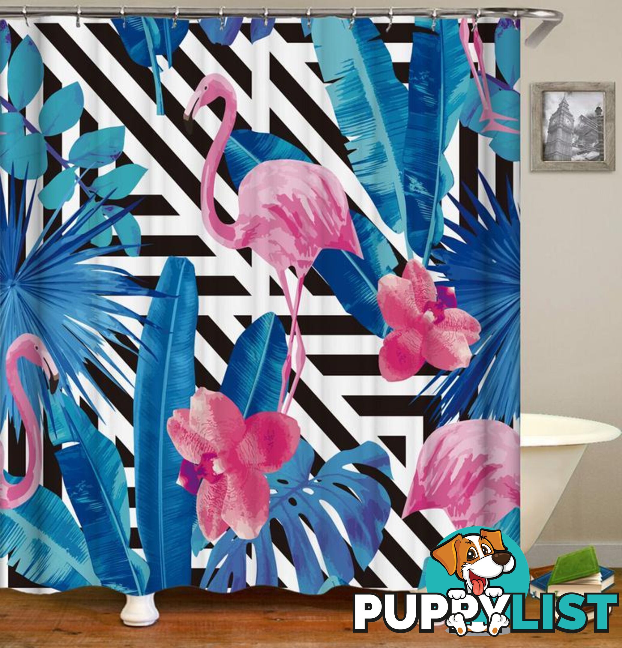 Flamingos And Leaves Shower Curtain - Curtain - 7427046044905