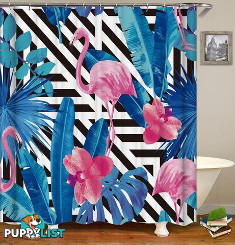 Flamingos And Leaves Shower Curtain - Curtain - 7427046044905