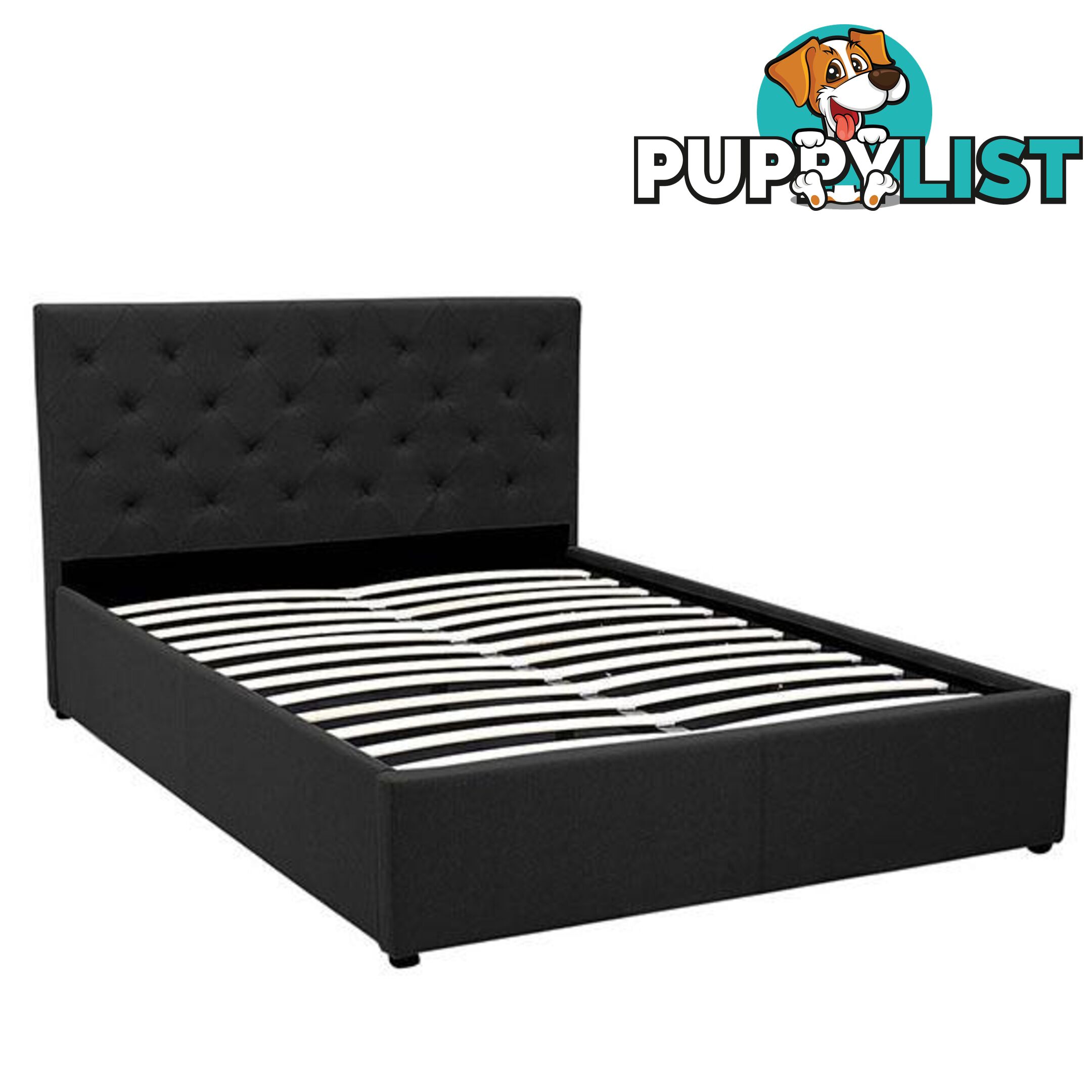 Queen Fabric Gas Lift Bed Frame with Headboard Black - Unbranded - 9476062125806