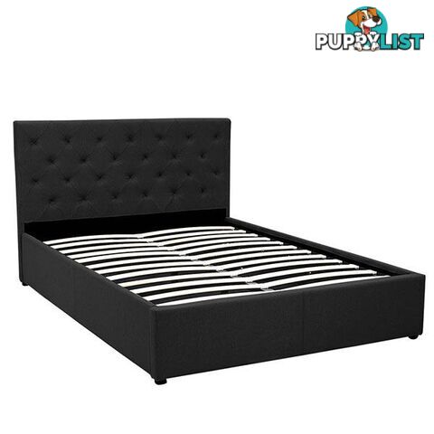 Queen Fabric Gas Lift Bed Frame with Headboard Black - Unbranded - 9476062125806