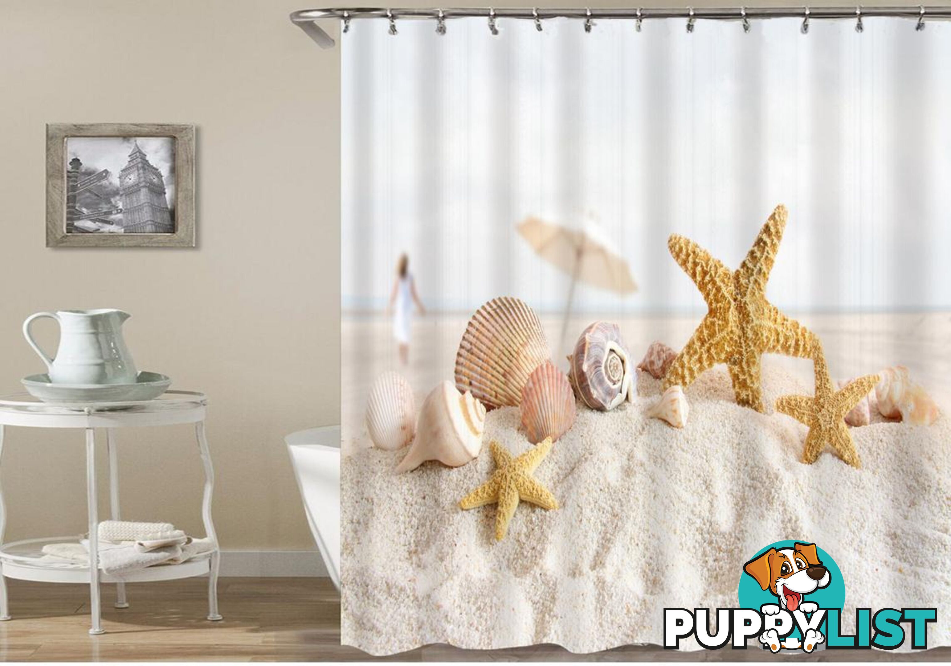 Starfish And Shells On The Beach Sand Shower Curtain - Curtain - 7427005894664