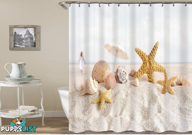 Starfish And Shells On The Beach Sand Shower Curtain - Curtain - 7427005894664