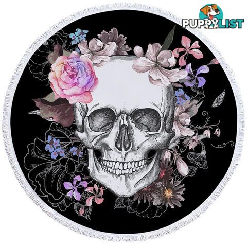 Floral Skull Drawing Beach Towel - Towel - 7427046312295