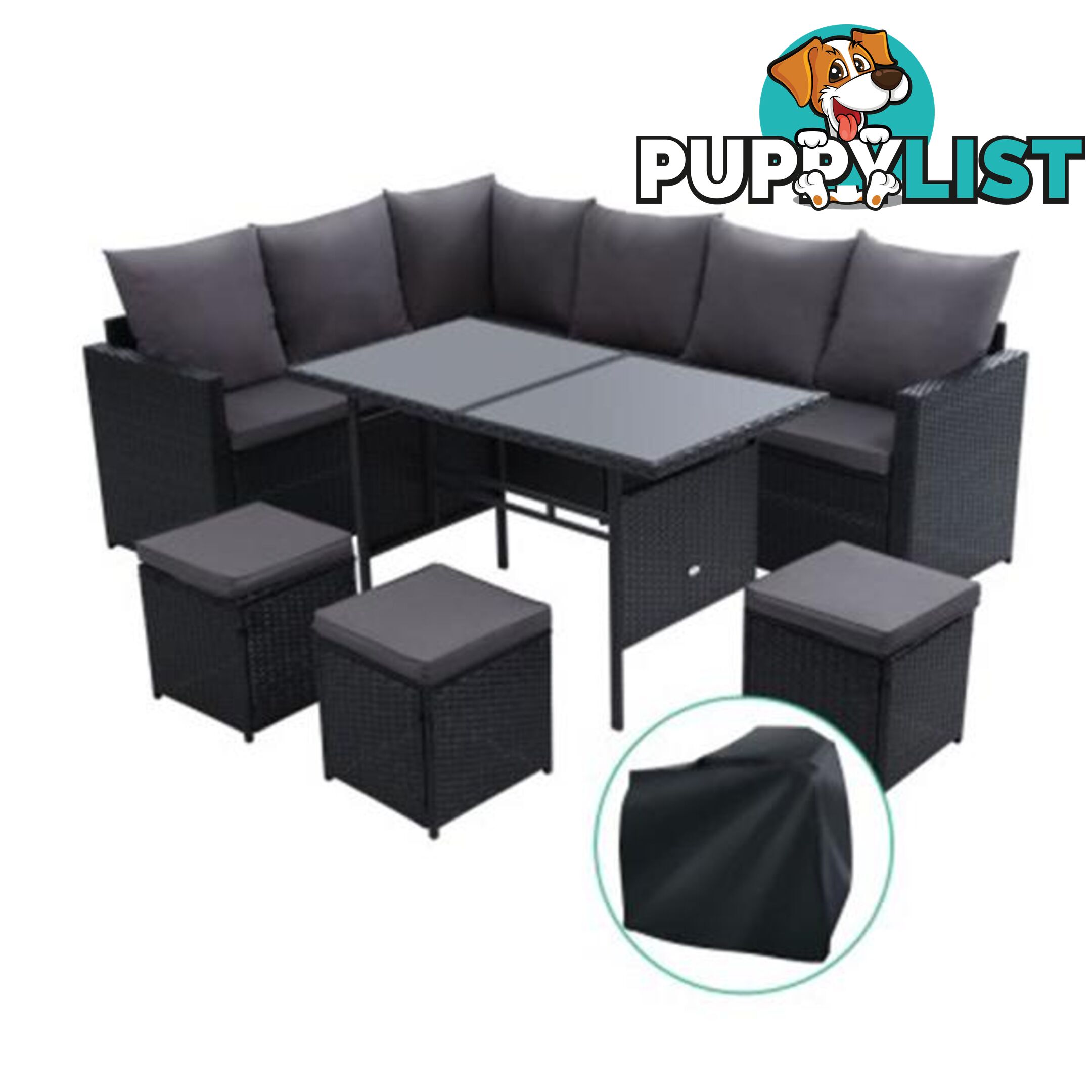 Outdoor Furniture Dining Sofa Set Wicker 9 Seater Storage Cover - Gardeon - 7427046204521