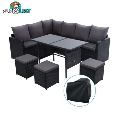 Outdoor Furniture Dining Sofa Set Wicker 9 Seater Storage Cover - Gardeon - 7427046204521