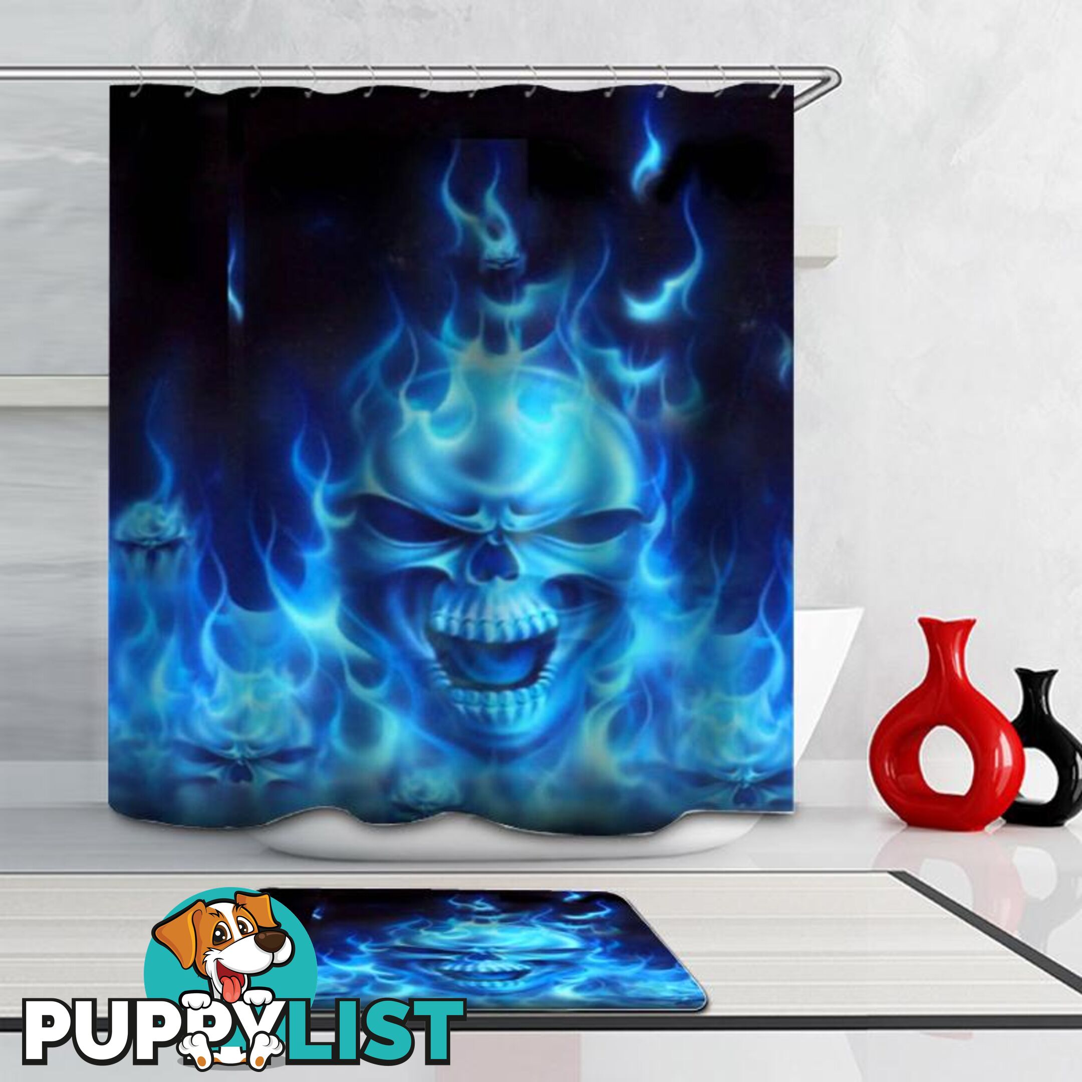 Blue Flames Skull Shower Curtain - Curtain - 7427046035330