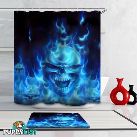 Blue Flames Skull Shower Curtain - Curtain - 7427046035330