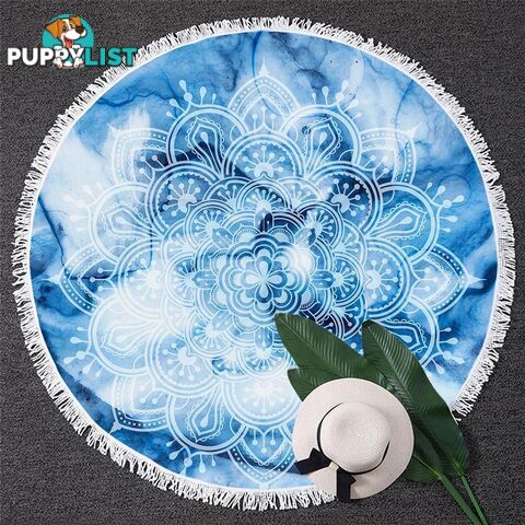 Mandala Over Blue Beach Towel - Towel - 7427046332156