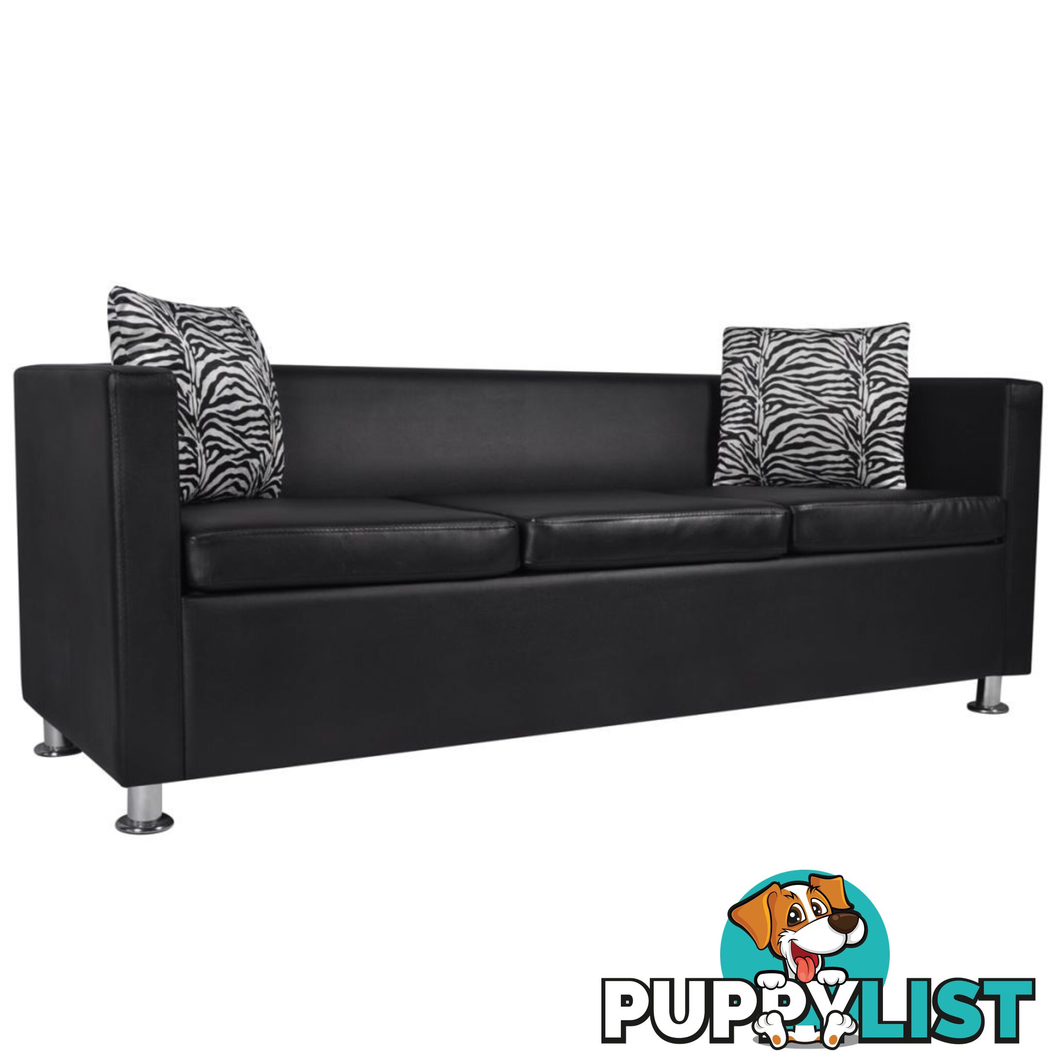 Artificial Leather 3-Seater Sofa - Black - Unbranded - 4326500434258