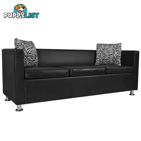 Artificial Leather 3-Seater Sofa - Black - Unbranded - 4326500434258