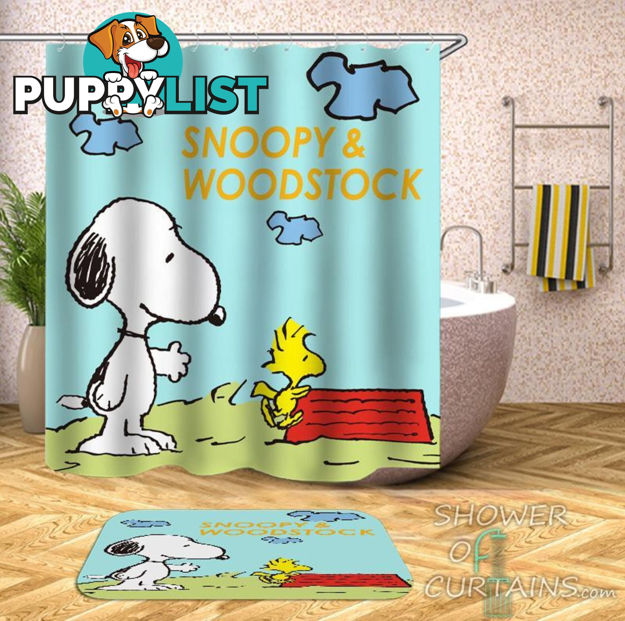 Snoopy And Woodstock Shower Curtain - Curtain - 7427046235839