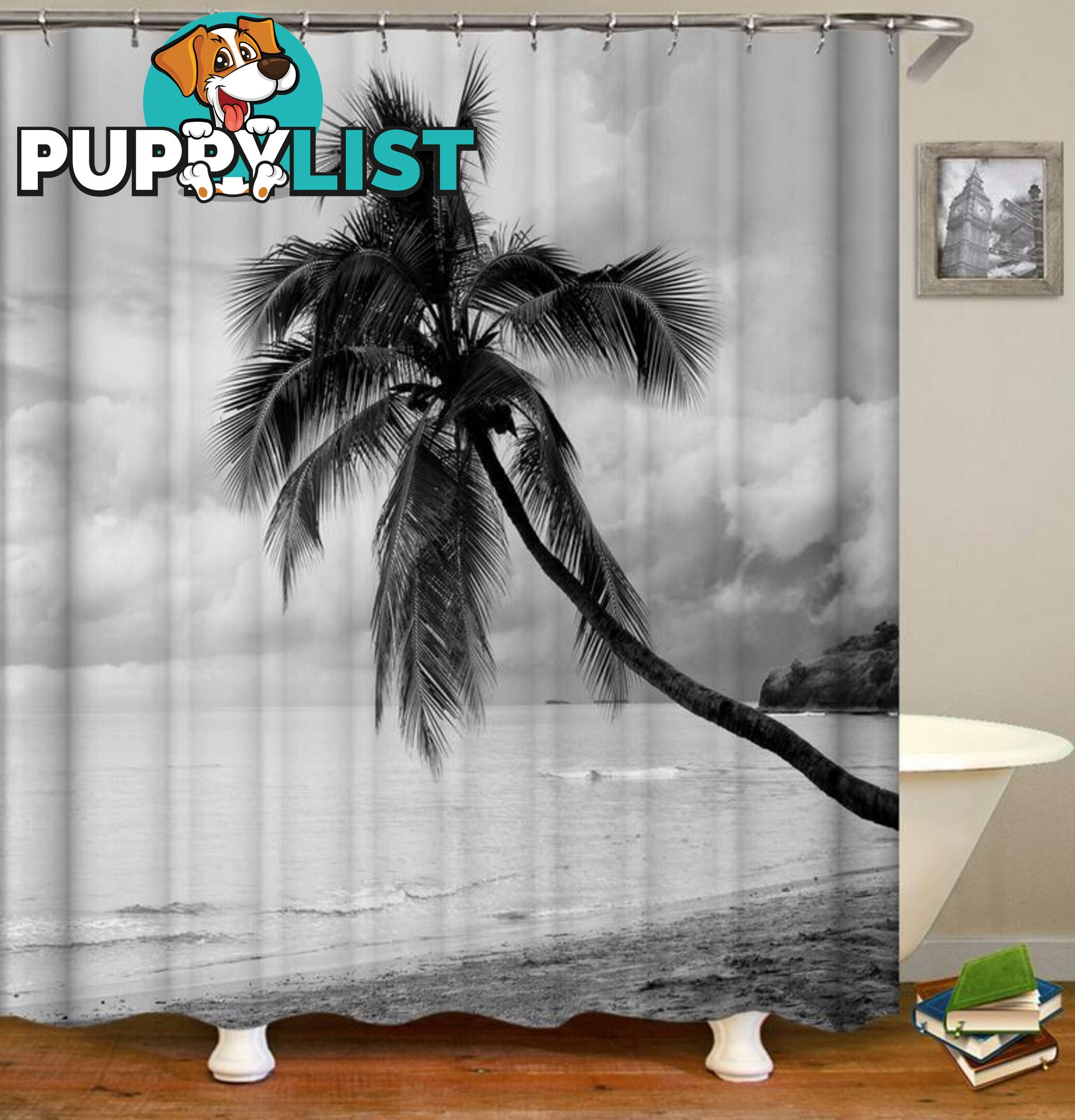 Black And White Coconut Tree Shower Curtain - Curtain - 7427045903708