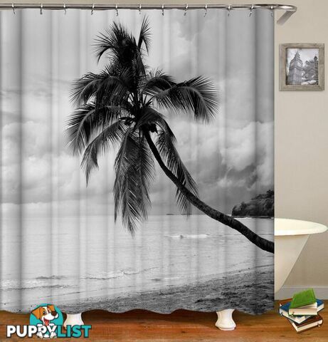 Black And White Coconut Tree Shower Curtain - Curtain - 7427045903708