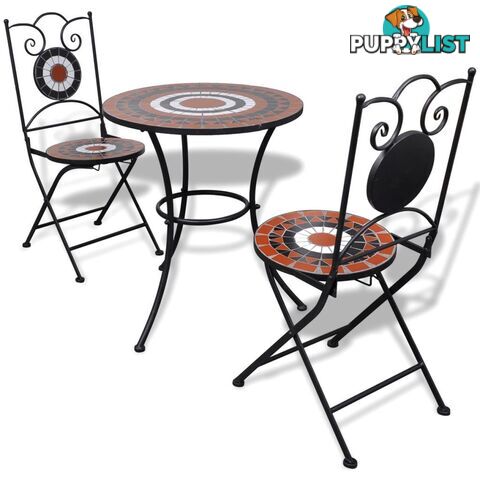 Bistro Table 60 Cm Mosaic With 2 Chairs - Terracotta / White - Unbranded - 8718475925262