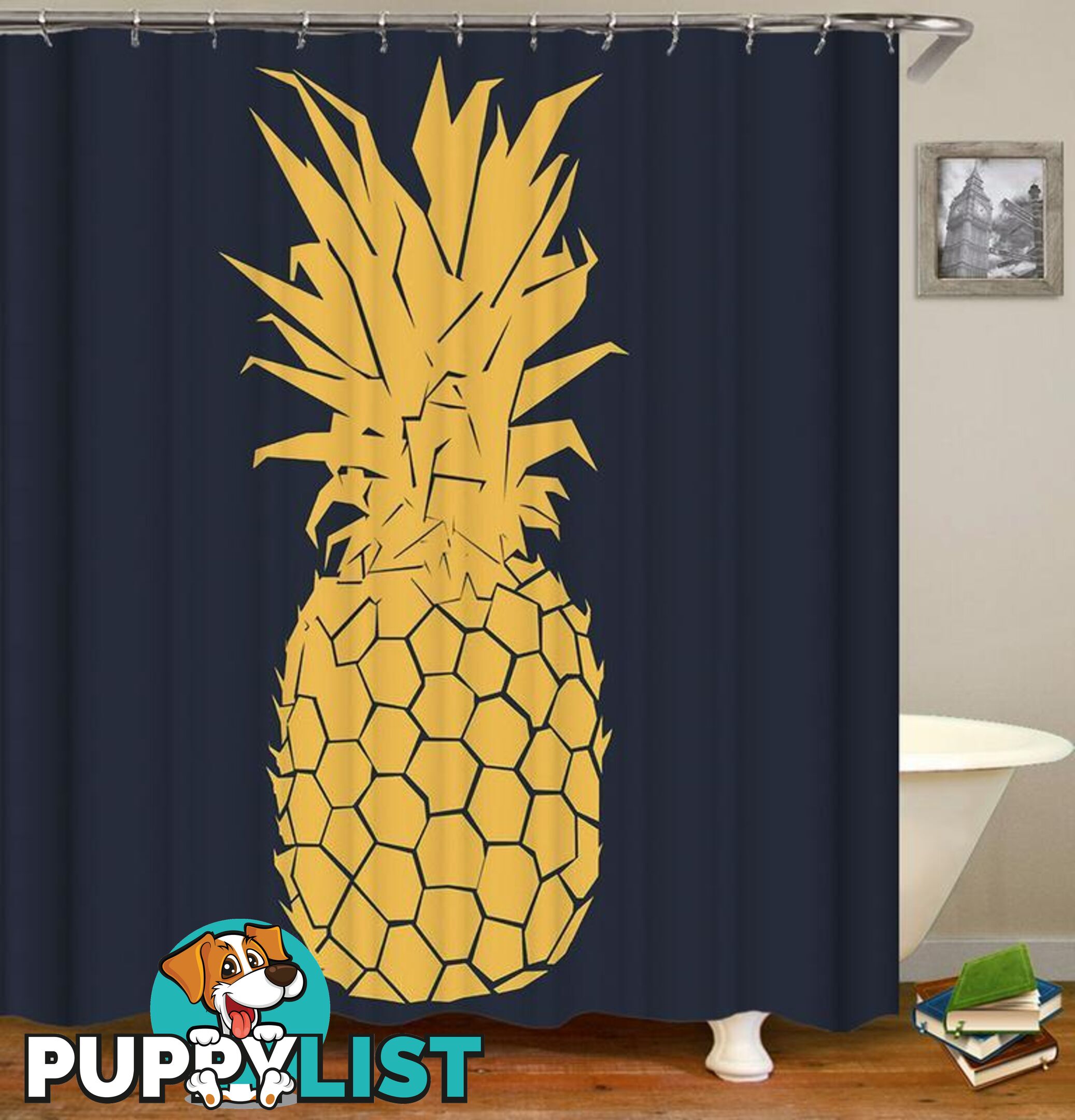 Black Background ft Yellow Pineapple Shower Curtain - Curtain - 7427045944015