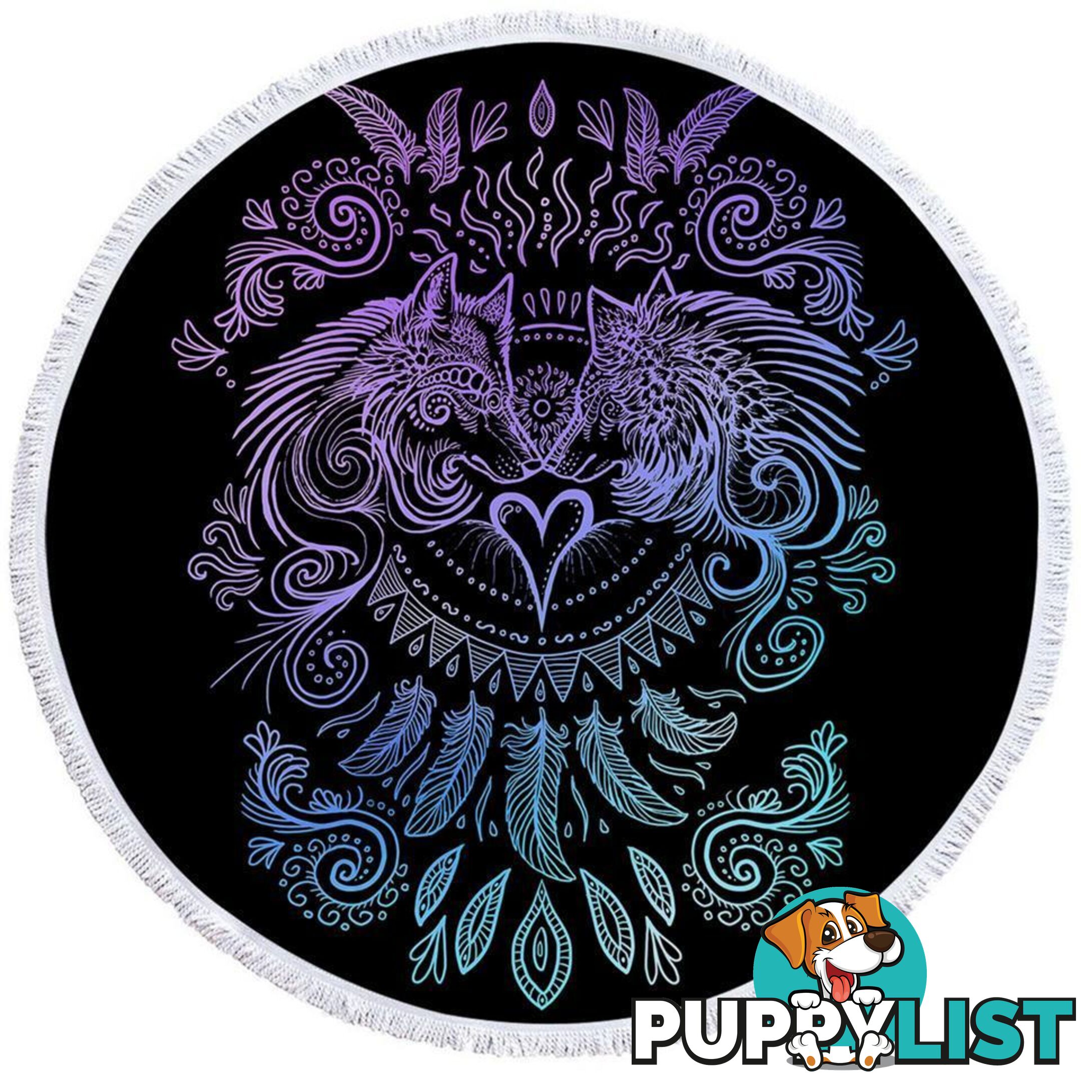 Purplish and Blue Wolfs Over Black Beach Towel - Towel - 7427046329125