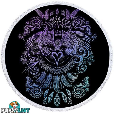 Purplish and Blue Wolfs Over Black Beach Towel - Towel - 7427046329125